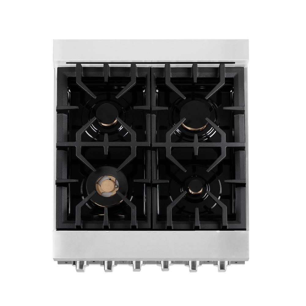 ZLINE 24 in. 2.8 cu. ft. Legacy Dual Fuel Range with Gas Cooktop and Electric Convection Oven in Stainless Steel with 4 Brass Burners (RA-BR-24)