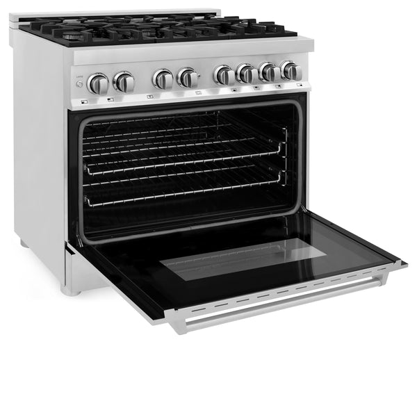 ZLINE 36" Kitchen Package with Stainless Steel Dual Fuel Range, Convertible Vent Range Hood and Dishwasher (3KP-RARH36-DW)