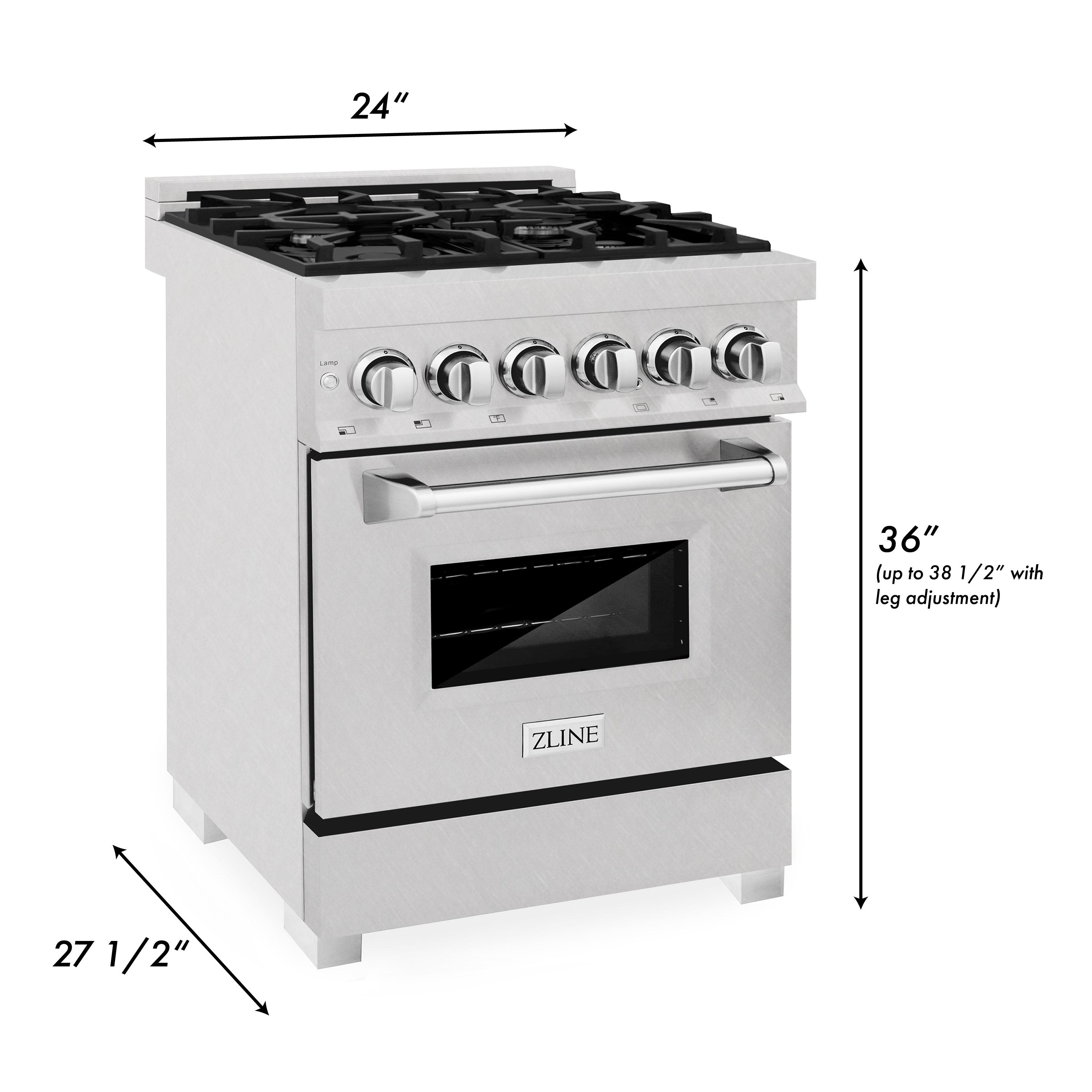 ZLINE 24 in. 2.8 cu. ft. Legacy Dual Fuel Range with 4 Burner Gas Cooktop and Electric Convection Oven in Satin Stainless Steel with Griddle (RAS-SN-GR-24)