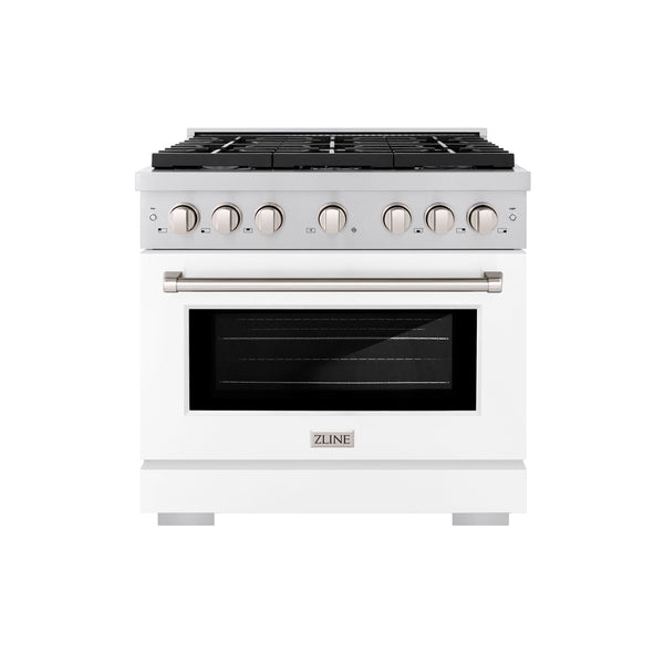ZLINE 36 in. 5.2 cu. ft. 6 Burner Gas Range with Convection Gas Oven in Stainless Steel with White Matte Door (SGR-WM-36)