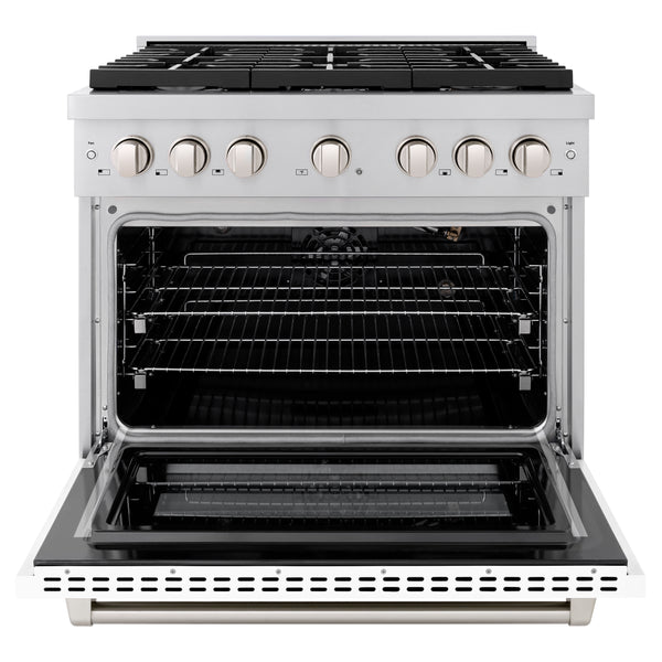 ZLINE 36 in. 5.2 cu. ft. 6 Burner Gas Range with Convection Gas Oven in Stainless Steel with White Matte Door (SGR-WM-36)