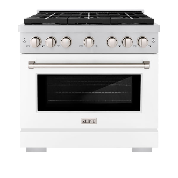 ZLINE 36 in. 5.2 cu. ft. 6 Burner Gas Range with Convection Gas Oven in Stainless Steel with White Matte Door (SGR-WM-36)