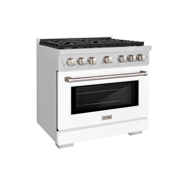 ZLINE 36 in. 5.2 cu. ft. 6 Burner Gas Range with Convection Gas Oven in Stainless Steel with White Matte Door (SGR-WM-36)