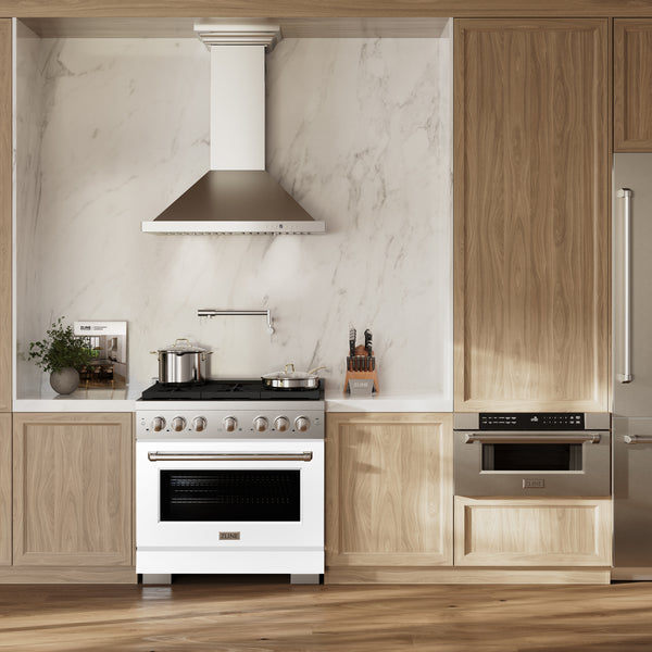ZLINE 36 in. 5.2 cu. ft. 6 Burner Gas Range with Convection Gas Oven in Stainless Steel with White Matte Door (SGR-WM-36)