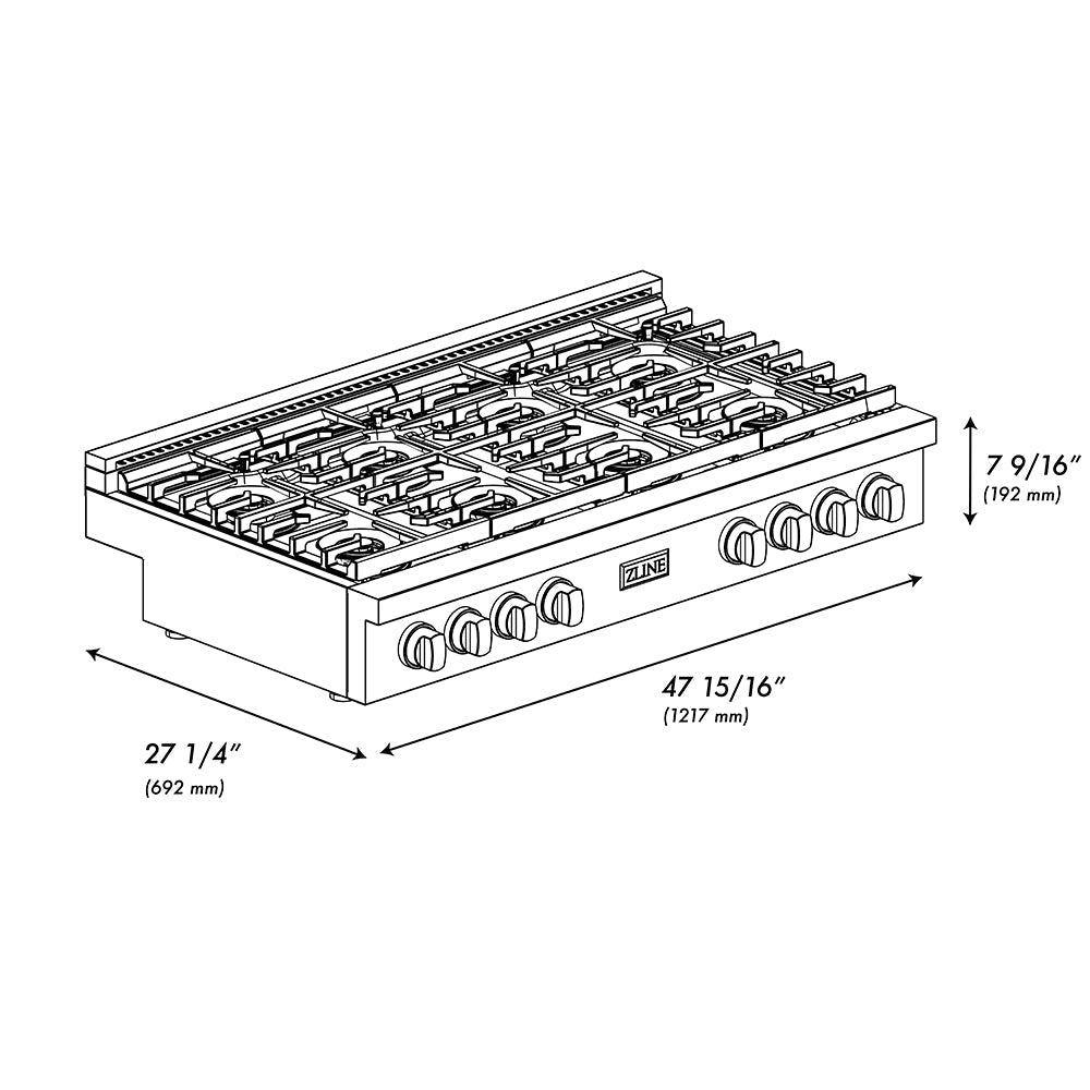 ZLINE Autograph Edition 48 in. Paramount Gas Rangetop with 8 Burner DuoPro™ Cooktop in Stainless Steel and Champagne Bronze Accents (PSRTZ-48-CB)