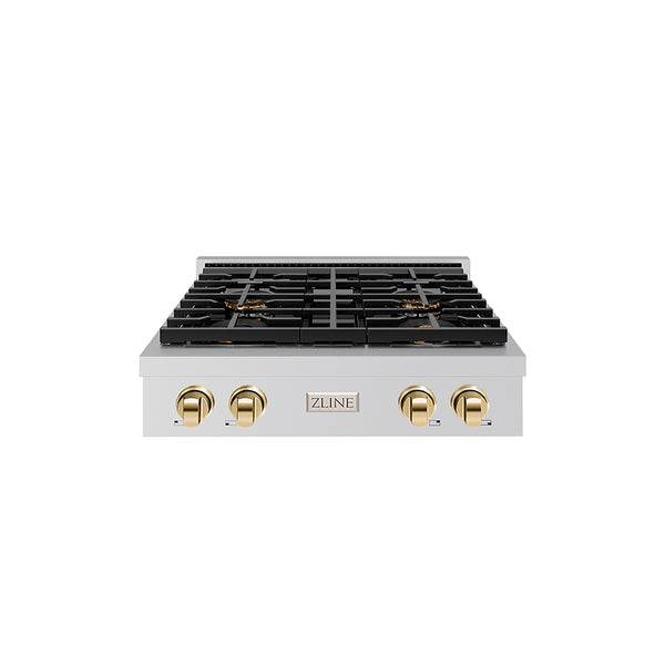 ZLINE Autograph Edition 30 in. Paramount Gas Rangetop with 4 Burner DuoPro™ Cooktop in Stainless Steel and Polished Gold Accents (PSRTZ-30-G)
