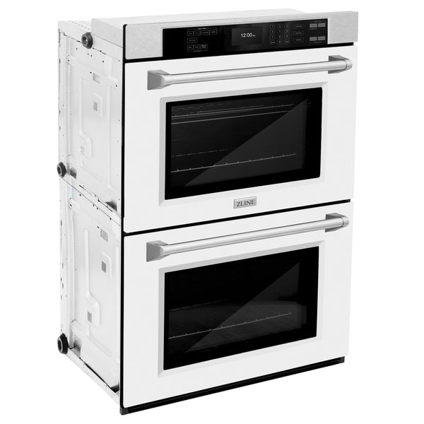 ZLINE 30 in. Professional True Convection Double Wall Oven with Air Fry and Self Clean in Satin Stainless Steel with White Matte Doors (WADS-WM-30)