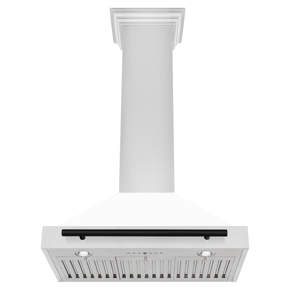 ZLINE 30 in. Autograph Edition Convertible Stainless Steel Range Hood with White Matte Shell and Matte Black Accents (KB4STZ-WM30-MB)