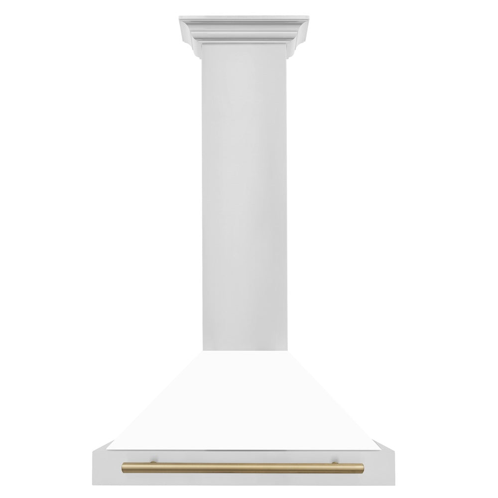 ZLINE 30 in. Autograph Edition Convertible Stainless Steel Range Hood with White Matte Shell and Champagne Bronze Accents (KB4STZ-WM30-CB)