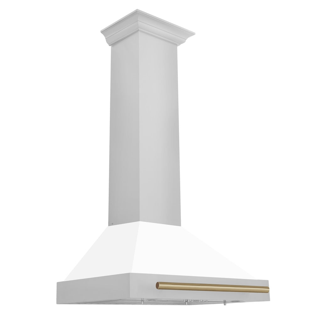 ZLINE 30 in. Autograph Edition Convertible Stainless Steel Range Hood with White Matte Shell and Champagne Bronze Accents (KB4STZ-WM30-CB)