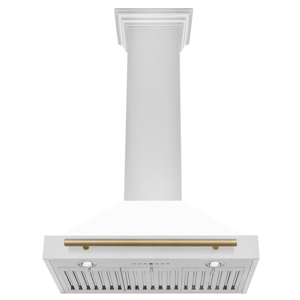 ZLINE 30 in. Autograph Edition Convertible Stainless Steel Range Hood with White Matte Shell and Champagne Bronze Accents (KB4STZ-WM30-CB)
