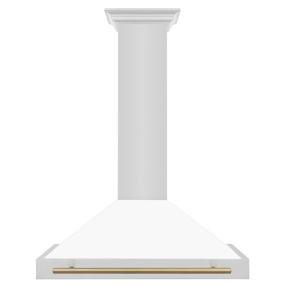 ZLINE 36 in. Autograph Edition Convertible Stainless Steel Range Hood with White Matte Shell and Champagne Bronze Accents (KB4STZ-WM36-CB)