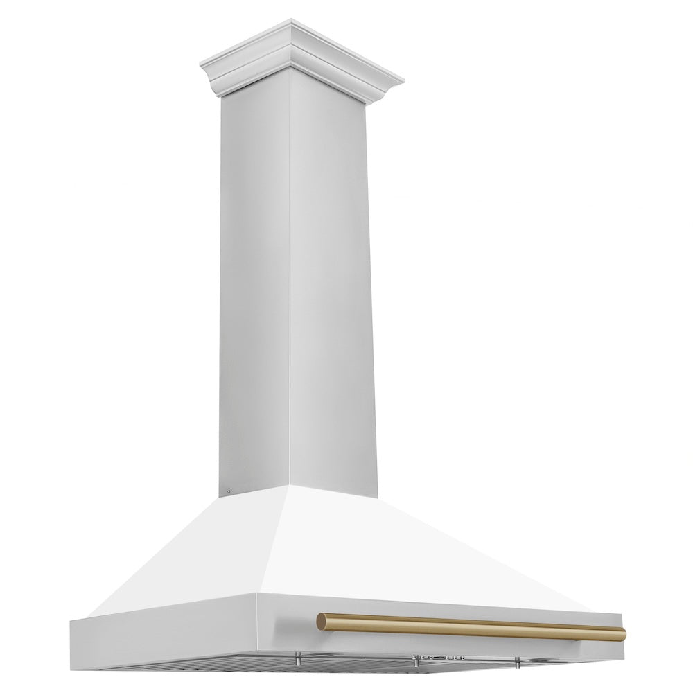 ZLINE 36 in. Autograph Edition Convertible Stainless Steel Range Hood with White Matte Shell and Champagne Bronze Accents (KB4STZ-WM36-CB)