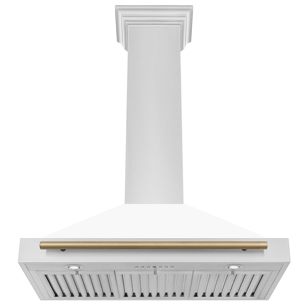 ZLINE 36 in. Autograph Edition Convertible Stainless Steel Range Hood with White Matte Shell and Champagne Bronze Accents (KB4STZ-WM36-CB)