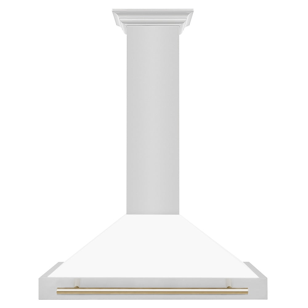 ZLINE 36 in. Autograph Edition Convertible Stainless Steel Range Hood with White Matte Shell and Polished Gold Accents (KB4STZ-WM36-G)