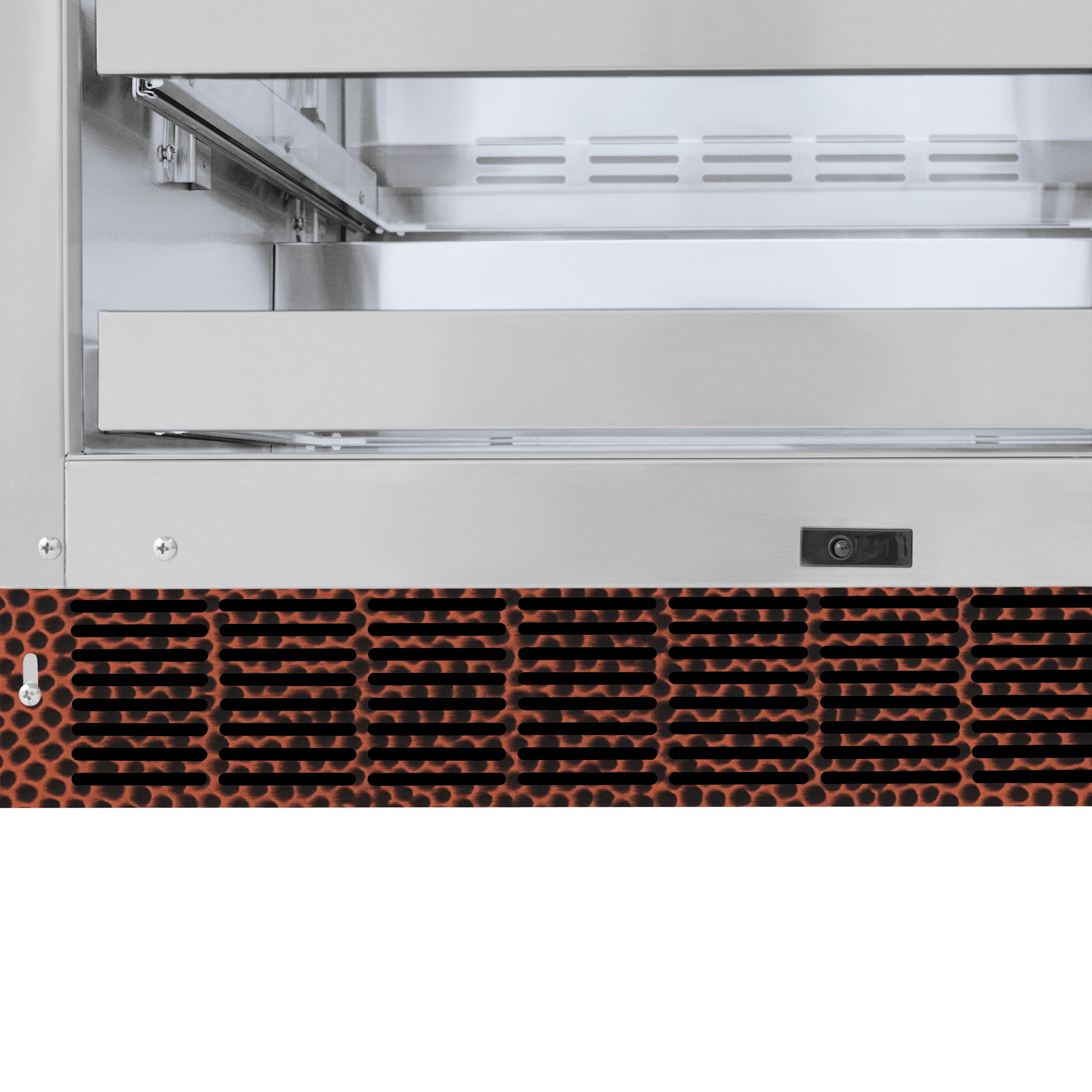 ZLINE 24 in. Touchstone 151 Can Beverage Fridge With Hand Hammered Copper Glass Door (RBSO-HH-24)