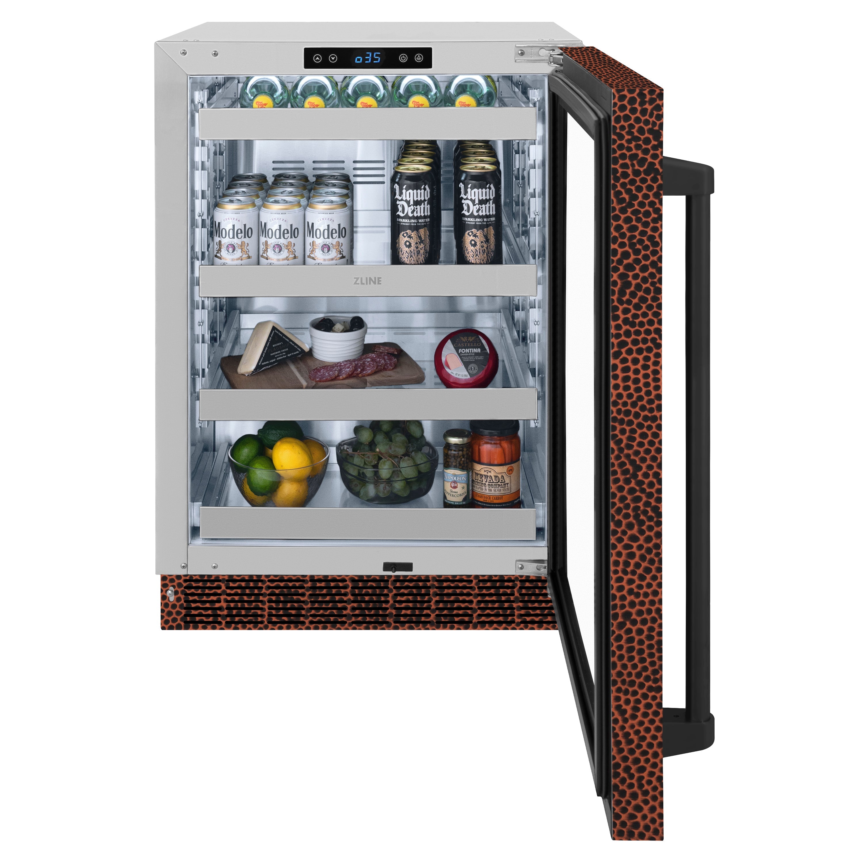 ZLINE 24 in. Touchstone 151 Can Beverage Fridge With Hand Hammered Copper Glass Door (RBSO-HH-24)