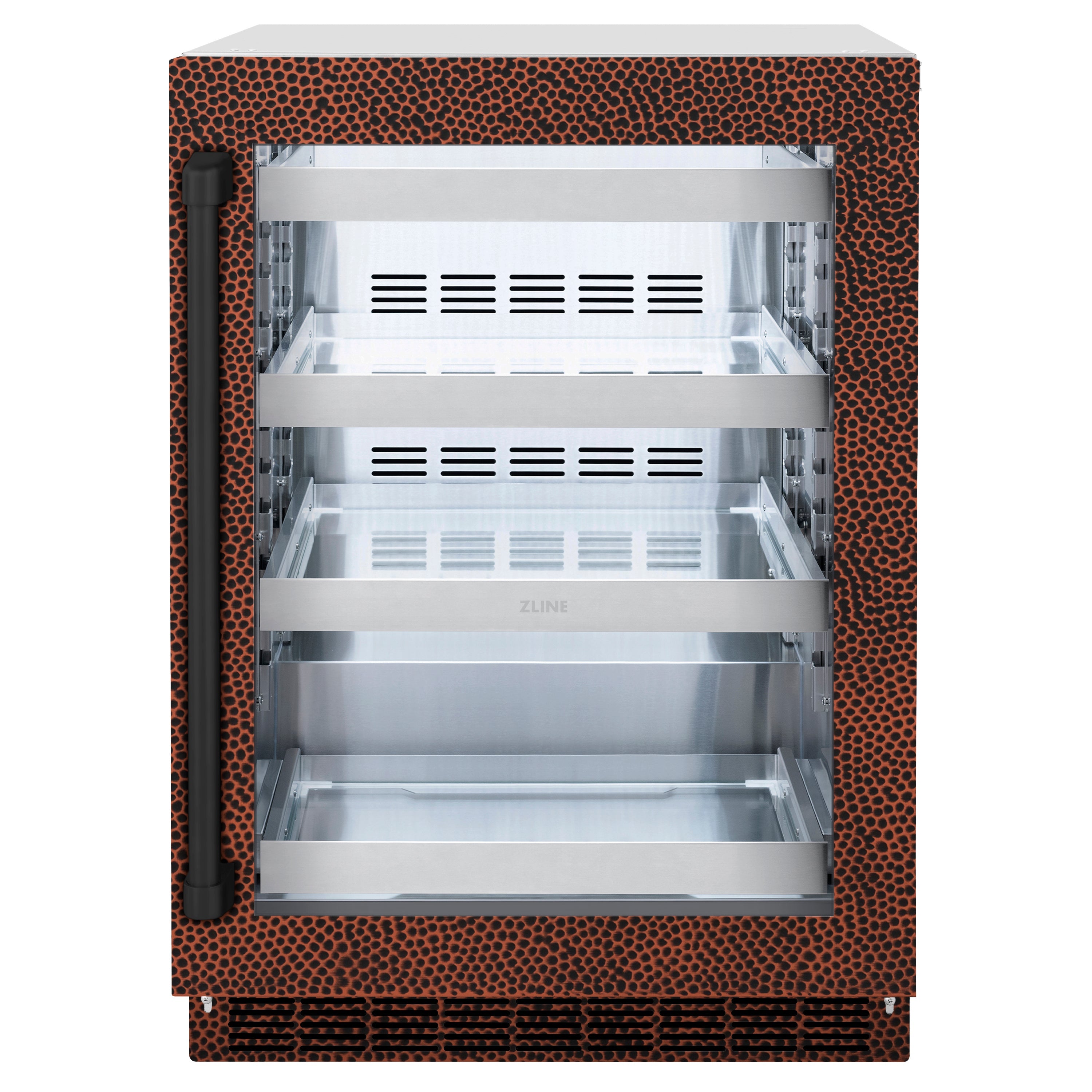 ZLINE 24 in. Touchstone 151 Can Beverage Fridge With Hand Hammered Copper Glass Door (RBSO-HH-24)