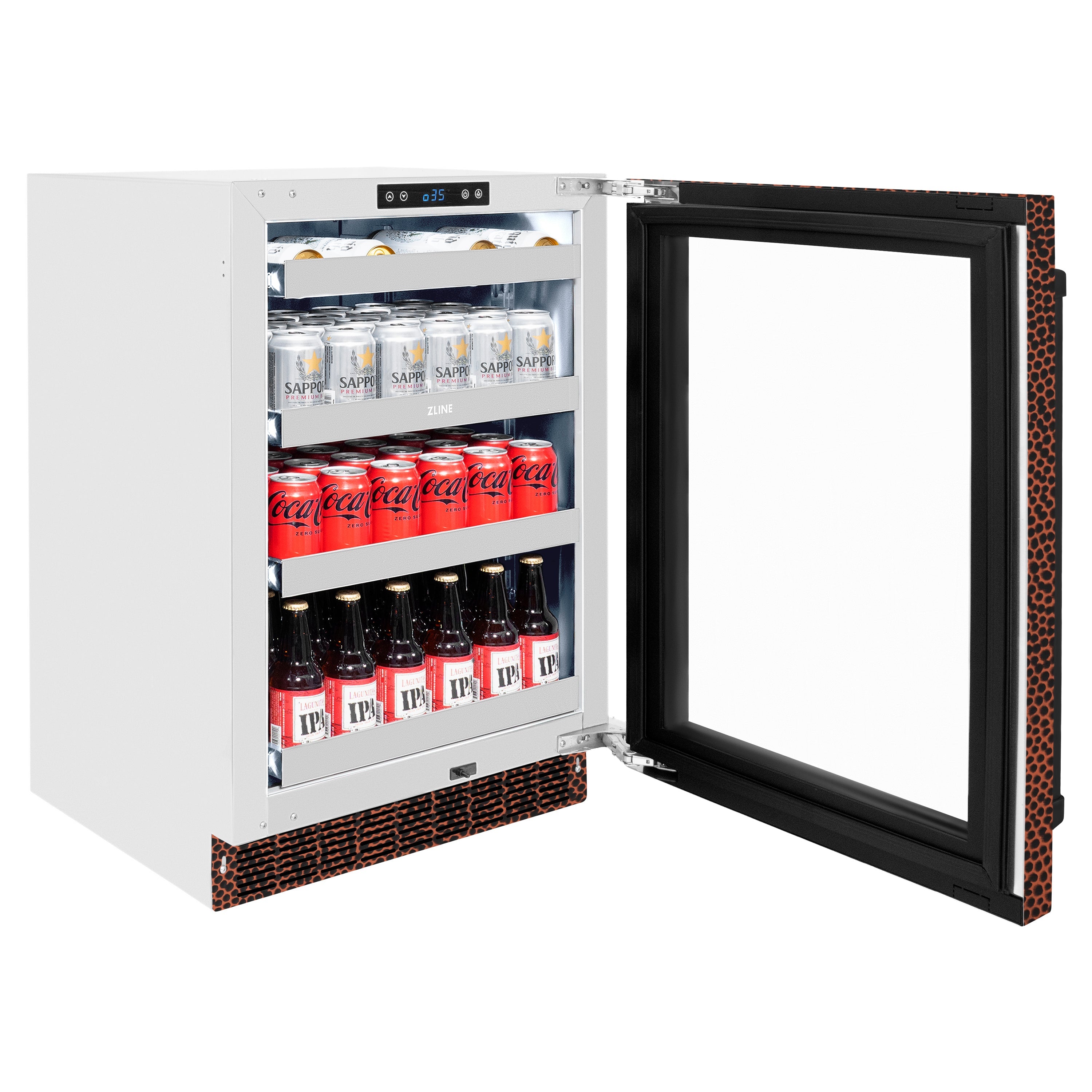 ZLINE 24 in. Touchstone 151 Can Beverage Fridge With Hand Hammered Copper Glass Door (RBSO-HH-24)