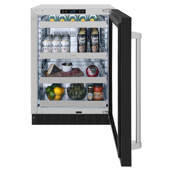 ZLINE 24 in. Touchstone 151 Can Beverage Fridge With Black Matte Glass Door - RBSO-BLM-24
