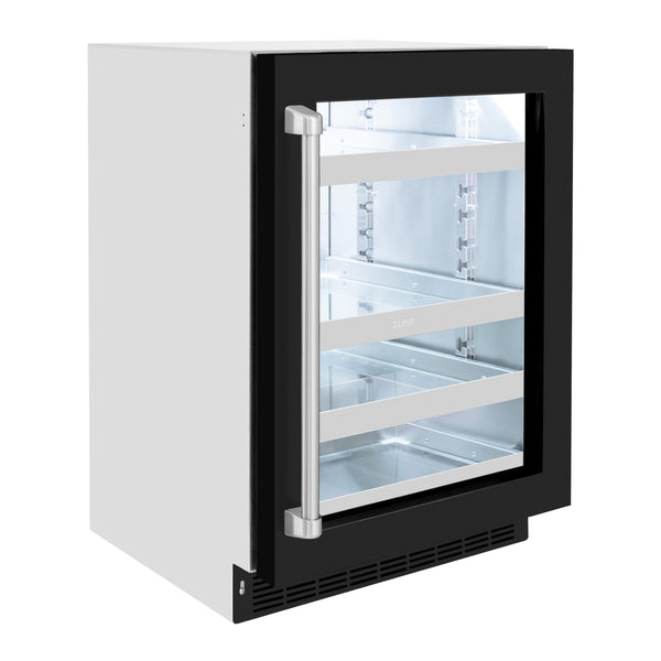 ZLINE 24 in. Touchstone 151 Can Beverage Fridge With Black Matte Glass Door - RBSO-BLM-24