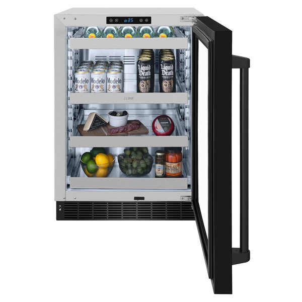 ZLINE 24 in. Touchstone 151 Can Beverage Fridge With Black Stainless Steel Glass Door - RBSO-BS-24
