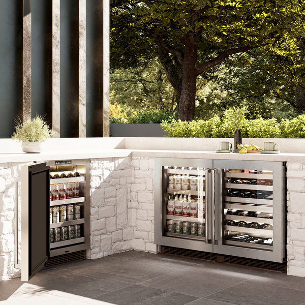 ZLINE 24 in. Touchstone 151 Can Beverage Fridge With DuraSnow® Stainless Steel Glass Door RBSO-SN-24