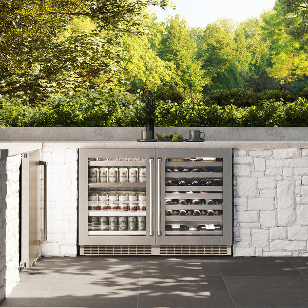 ZLINE 24 in. Touchstone 151 Can Beverage Fridge With DuraSnow® Stainless Steel Glass Door RBSO-SN-24