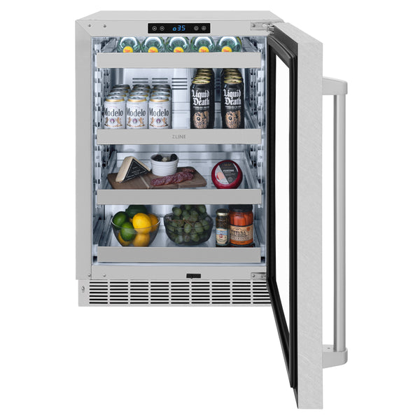 ZLINE 24 in. Touchstone 151 Can Beverage Fridge With DuraSnow® Stainless Steel Glass Door RBSO-SN-24