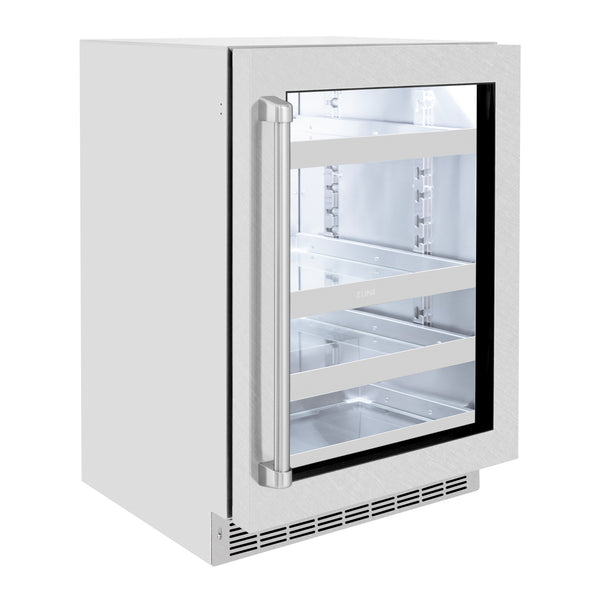 ZLINE 24 in. Touchstone 151 Can Beverage Fridge With DuraSnow® Stainless Steel Glass Door RBSO-SN-24