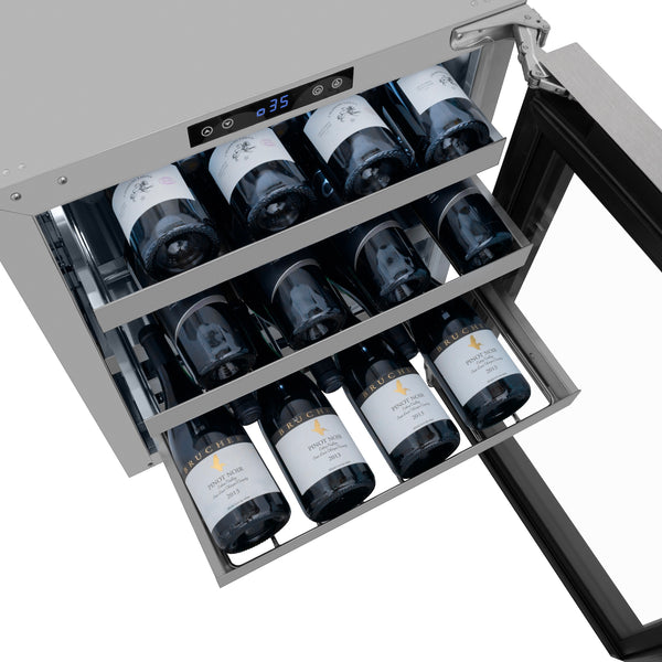 ZLINE 24 in. Touchstone Dual Zone 44 Bottle Wine Cooler With DuraSnow® Stainless Steel Glass Door - RWDO-SN-24
