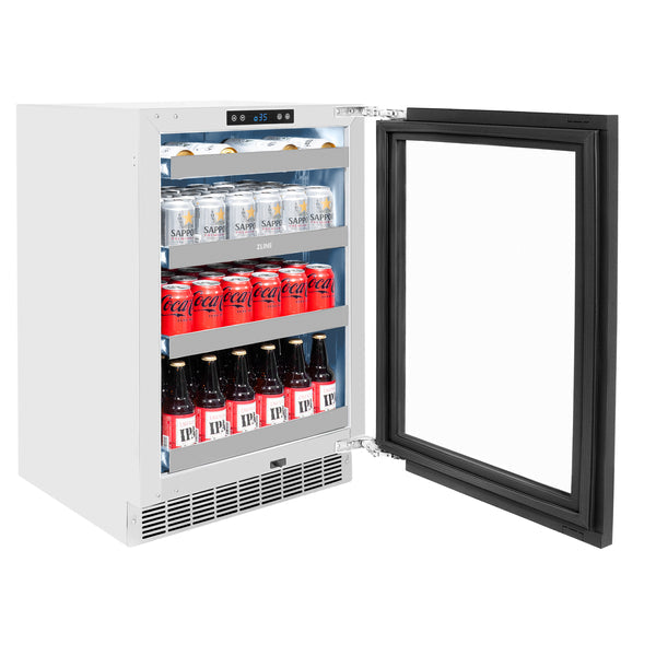 ZLINE 24 In. Touchstone Beverage Fridge with Panel-Ready Glass Door and Polished Gold Handle (RBSPOZ-24-G)