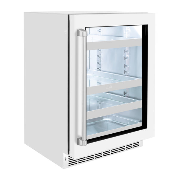 ZLINE 24 in. Touchstone 151 Can Beverage Fridge With White Matte Glass Door - RBSO-WM-24