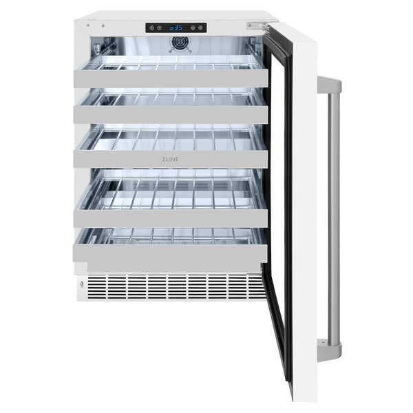 ZLINE 24 in. Touchstone Dual Zone 44 Bottle Wine Cooler With White Matte Glass Door - RWDO-WM-24