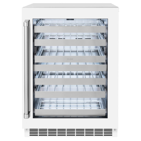 ZLINE 24 in. Touchstone Dual Zone 44 Bottle Wine Cooler With White Matte Glass Door - RWDO-WM-24