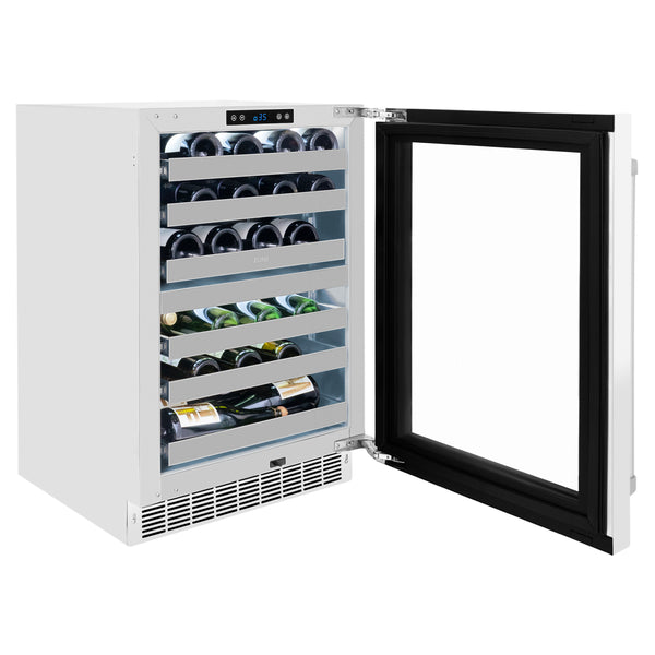 ZLINE 24 in. Touchstone Dual Zone 44 Bottle Wine Cooler With White Matte Glass Door - RWDO-WM-24