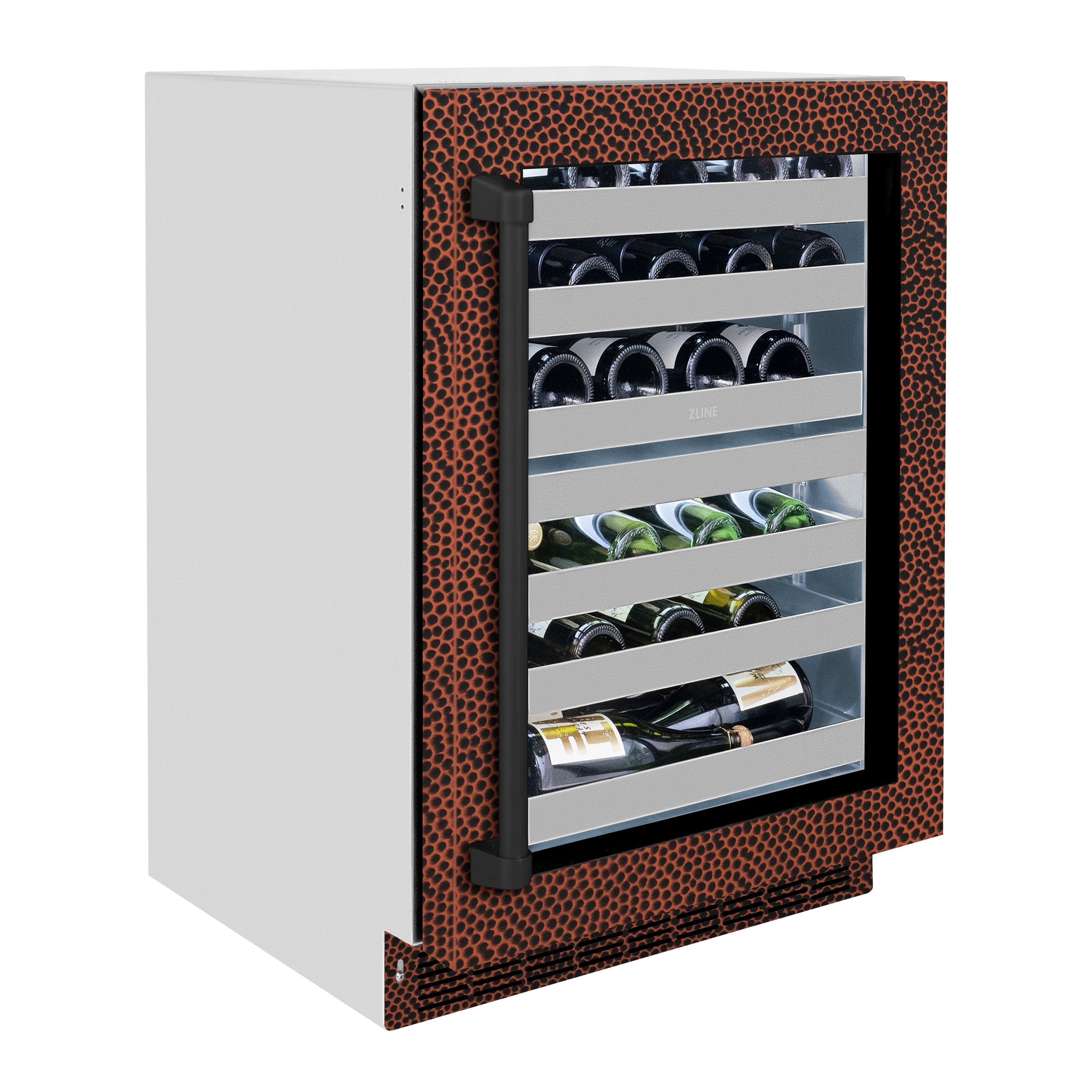 ZLINE 24 in. Touchstone Dual Zone 44 Bottle Wine Cooler with Hand Hammered Copper Glass Door (RWDO-HH-24)