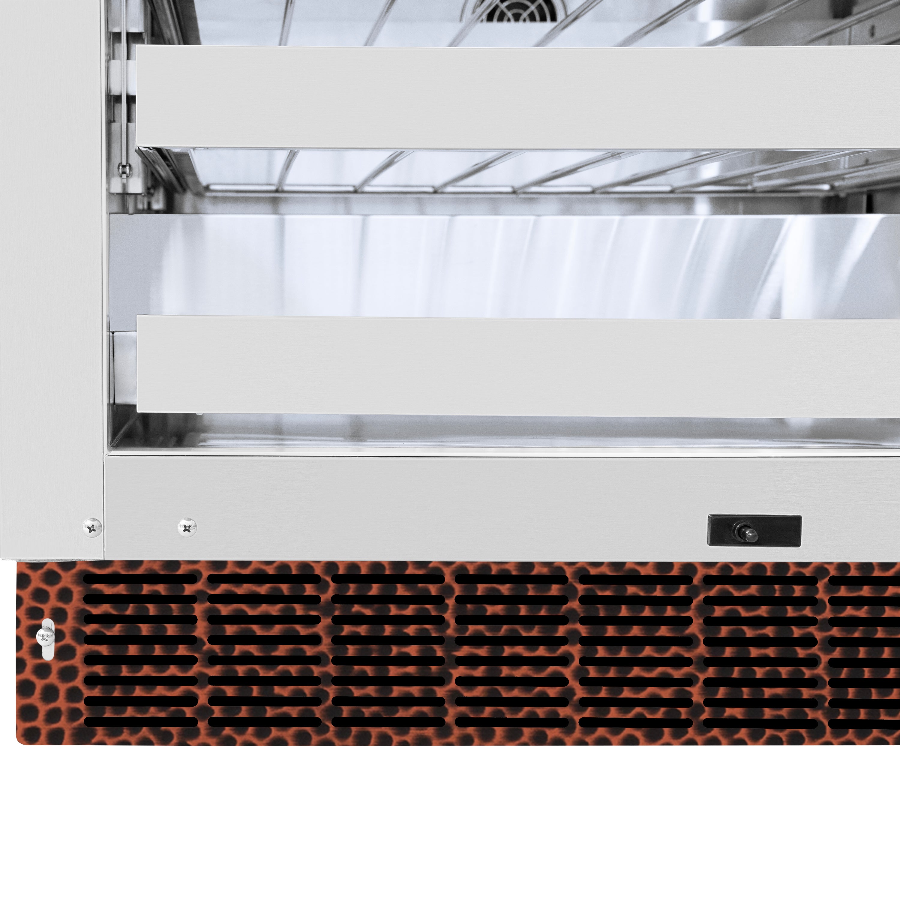 ZLINE 24 in. Touchstone Dual Zone 44 Bottle Wine Cooler with Hand Hammered Copper Glass Door (RWDO-HH-24)