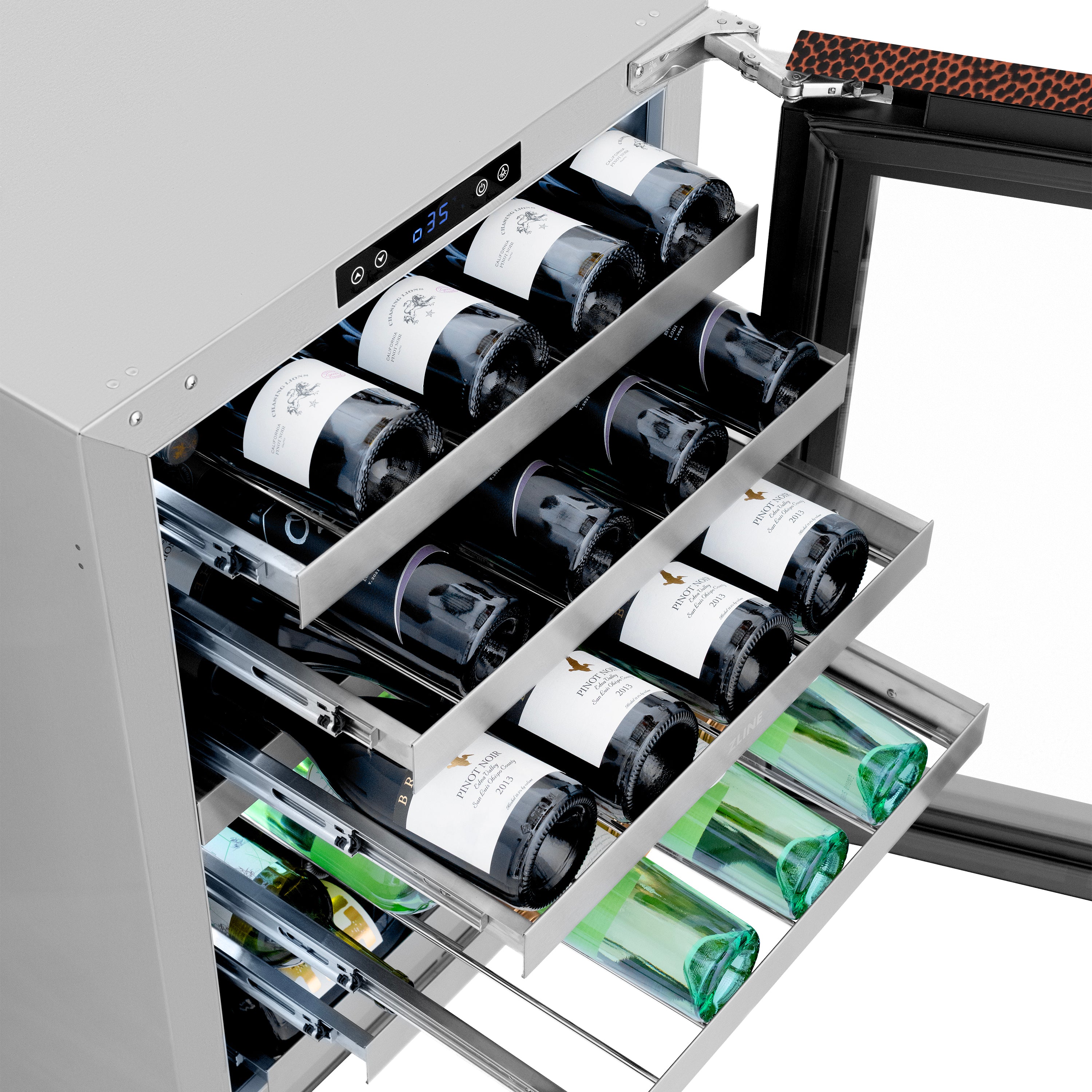 ZLINE 24 in. Touchstone Dual Zone 44 Bottle Wine Cooler with Hand Hammered Copper Glass Door (RWDO-HH-24)