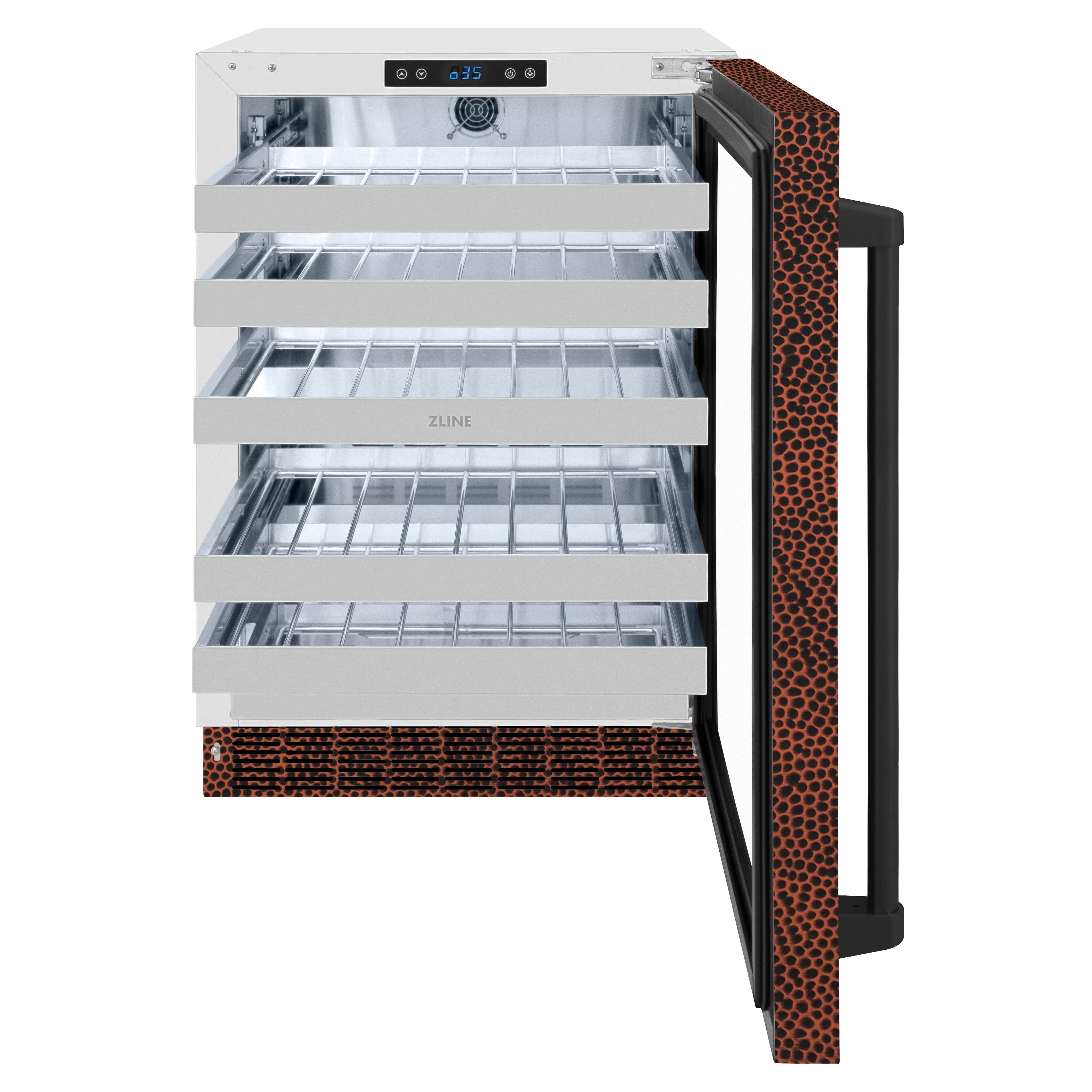 ZLINE 24 in. Touchstone Dual Zone 44 Bottle Wine Cooler with Hand Hammered Copper Glass Door (RWDO-HH-24)