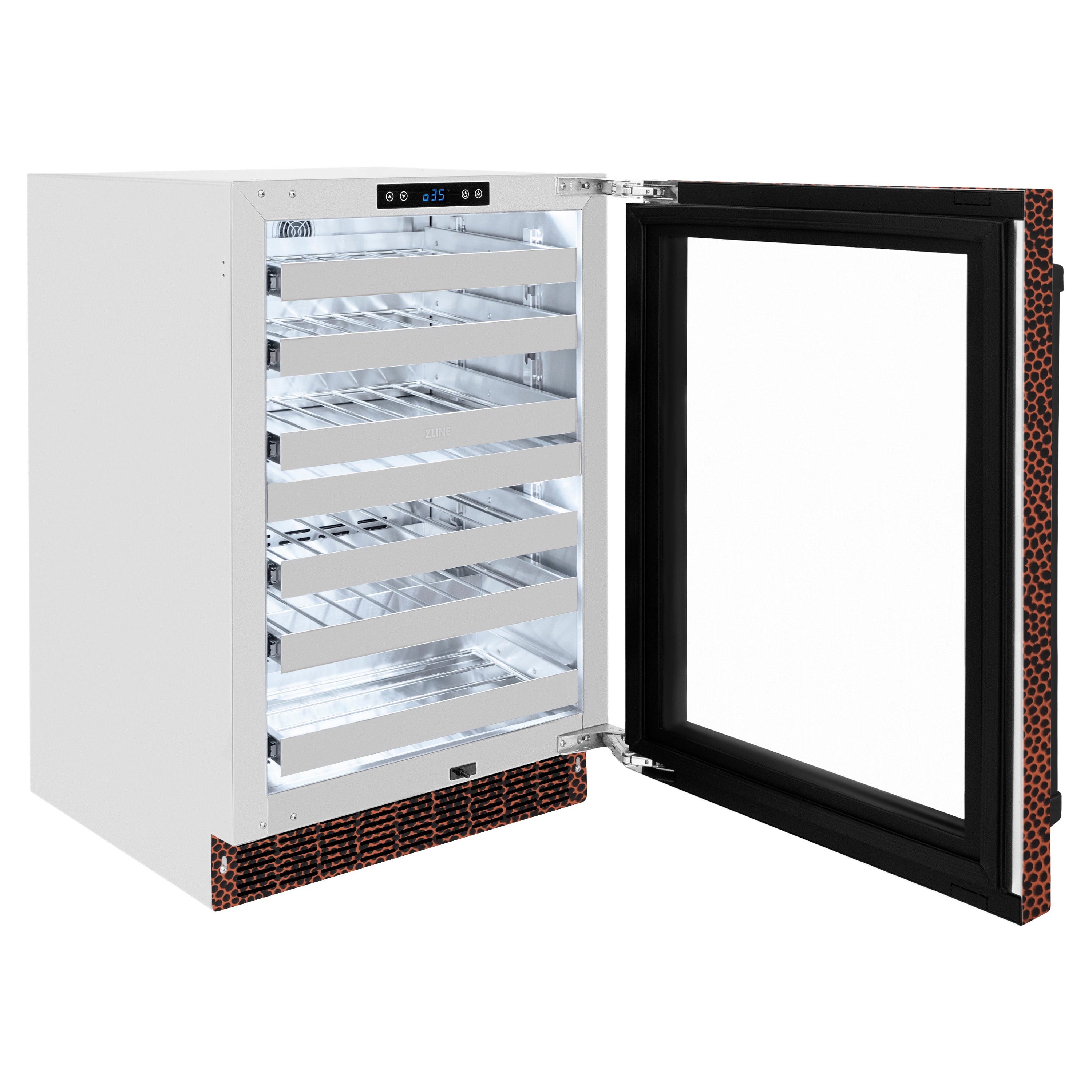 ZLINE 24 in. Touchstone Dual Zone 44 Bottle Wine Cooler with Hand Hammered Copper Glass Door (RWDO-HH-24)