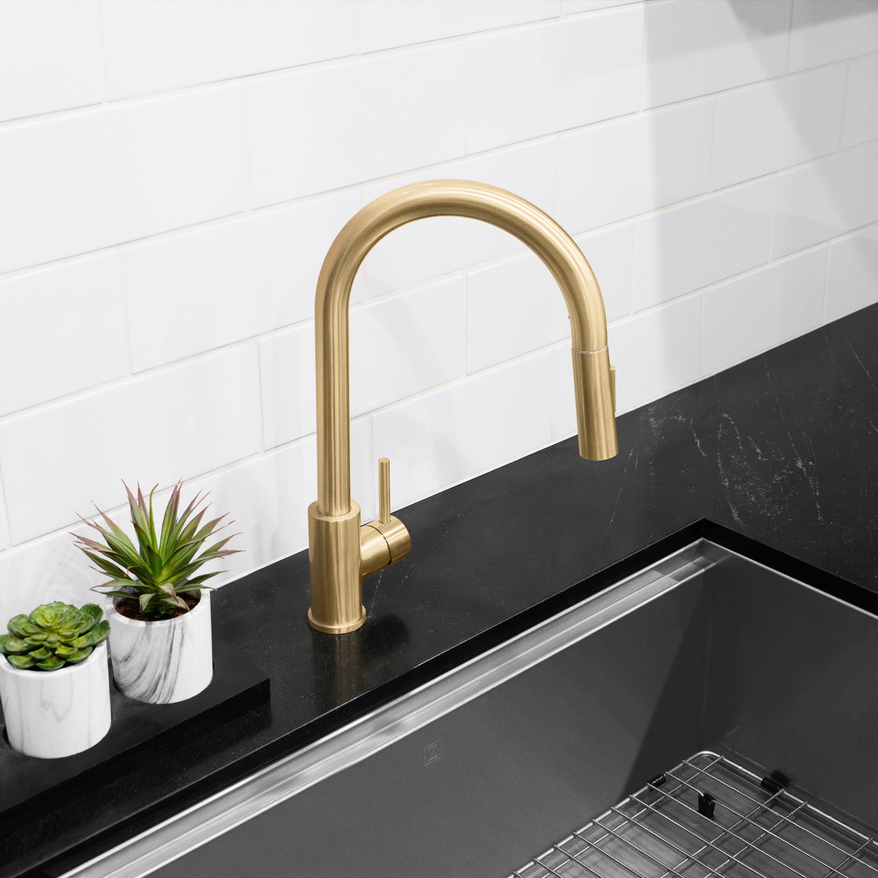 ZLINE Rubicon Pull Down Single Handle Kitchen Faucet in Champagne Bronze (RBCN1-KF-CB)