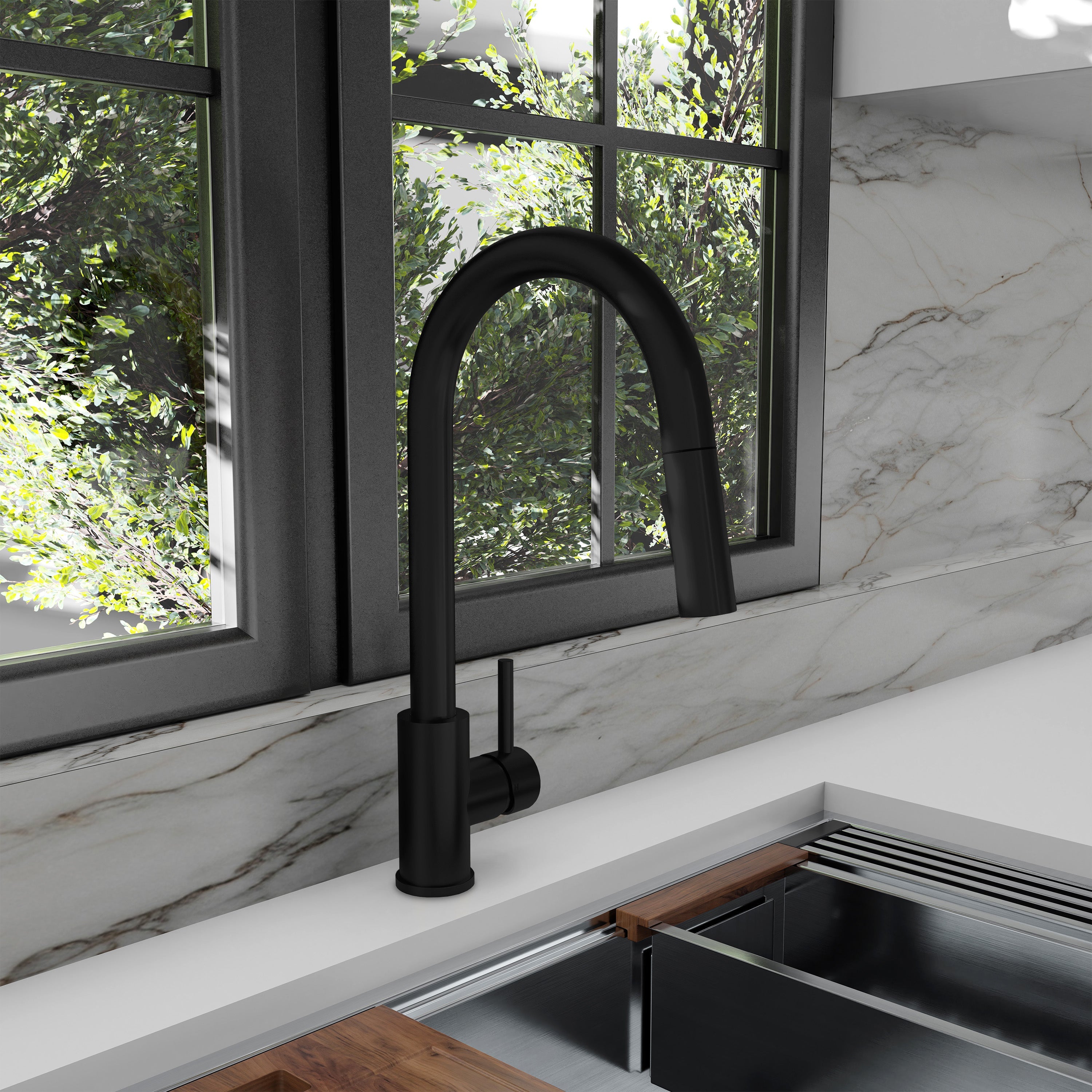 ZLINE Rubicon Pull Down Single Handle Kitchen Faucet in Matte Black (RBCN1-KF-MB)