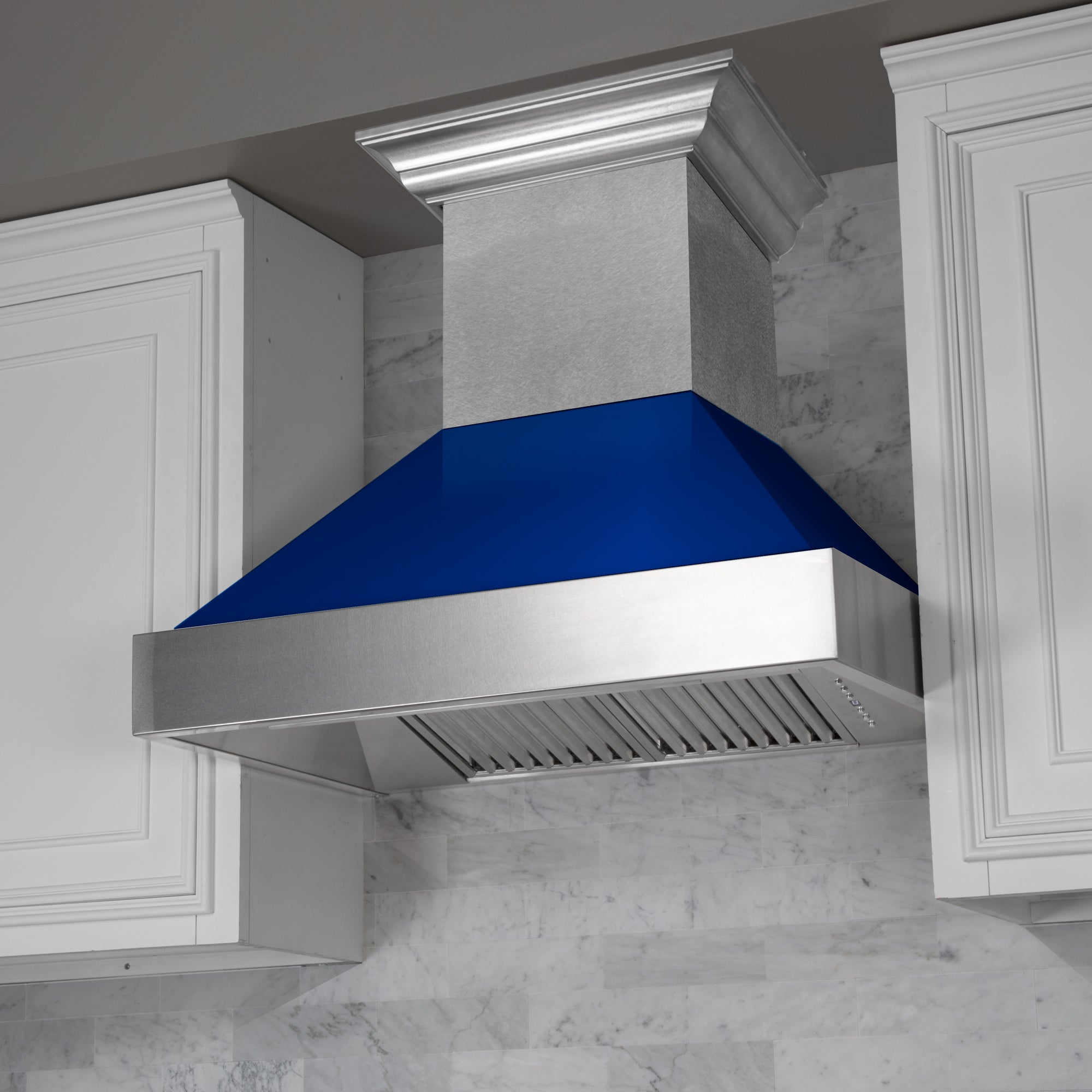 30" Ducted Fingerprint Resistant Stainless Steel Range Hood with Blue Gloss Shell (8654BG-30)