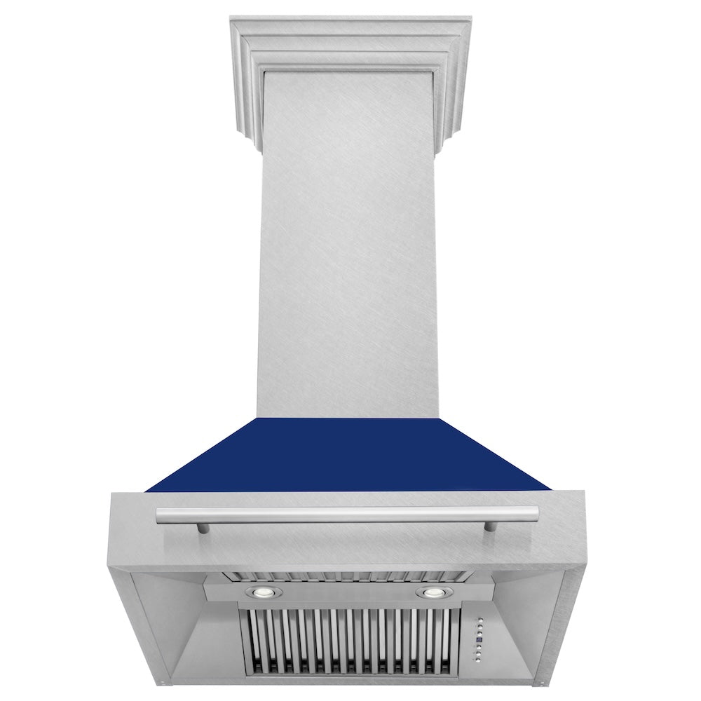 ZLINE 30" Fingerprint Resistant Stainless Steel Range Hood with Blue Gloss Shell (8654SNX-BG30)