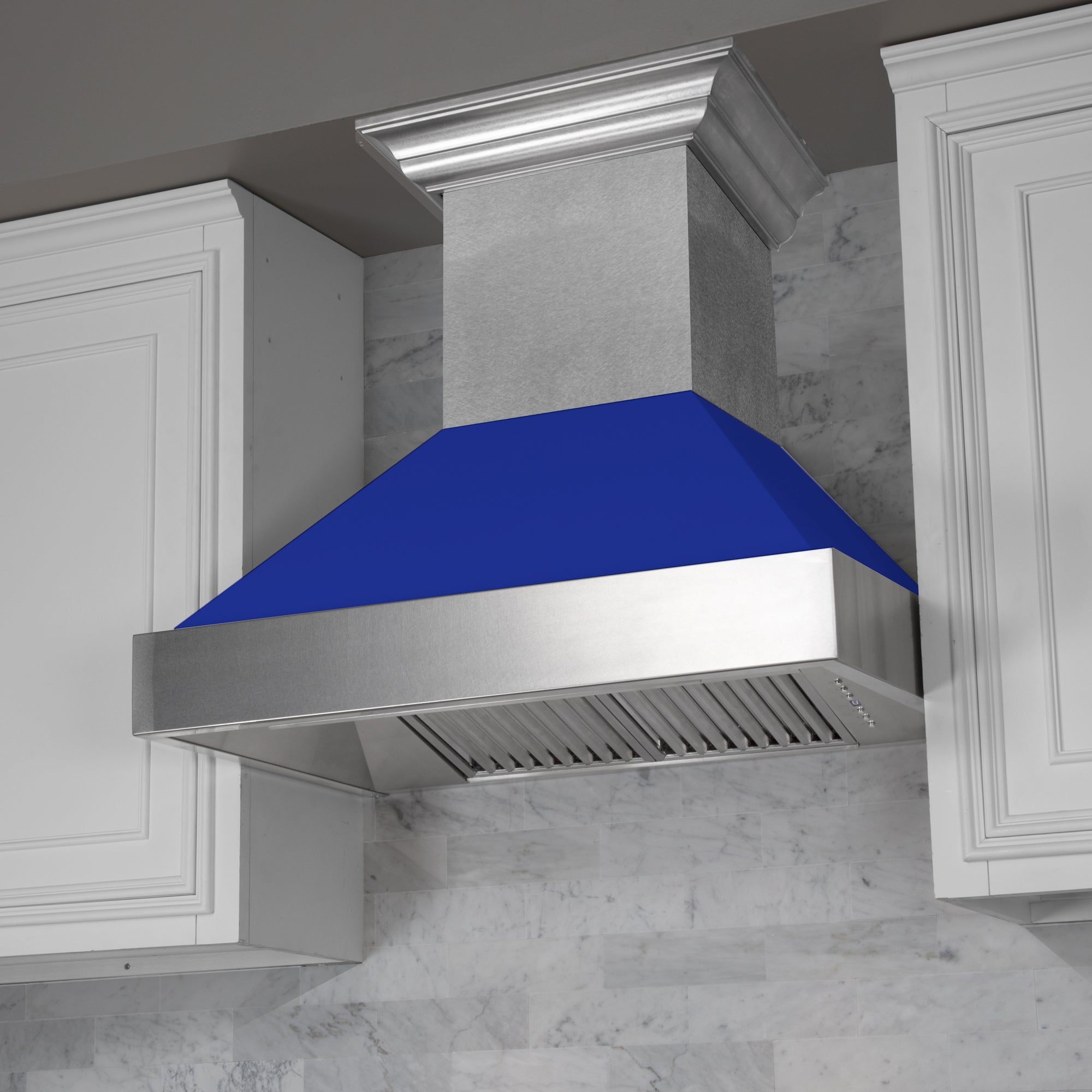 48" Ducted Fingerprint Resistant Stainless Steel Range Hood with Blue Matte Shell (8654BM-48)