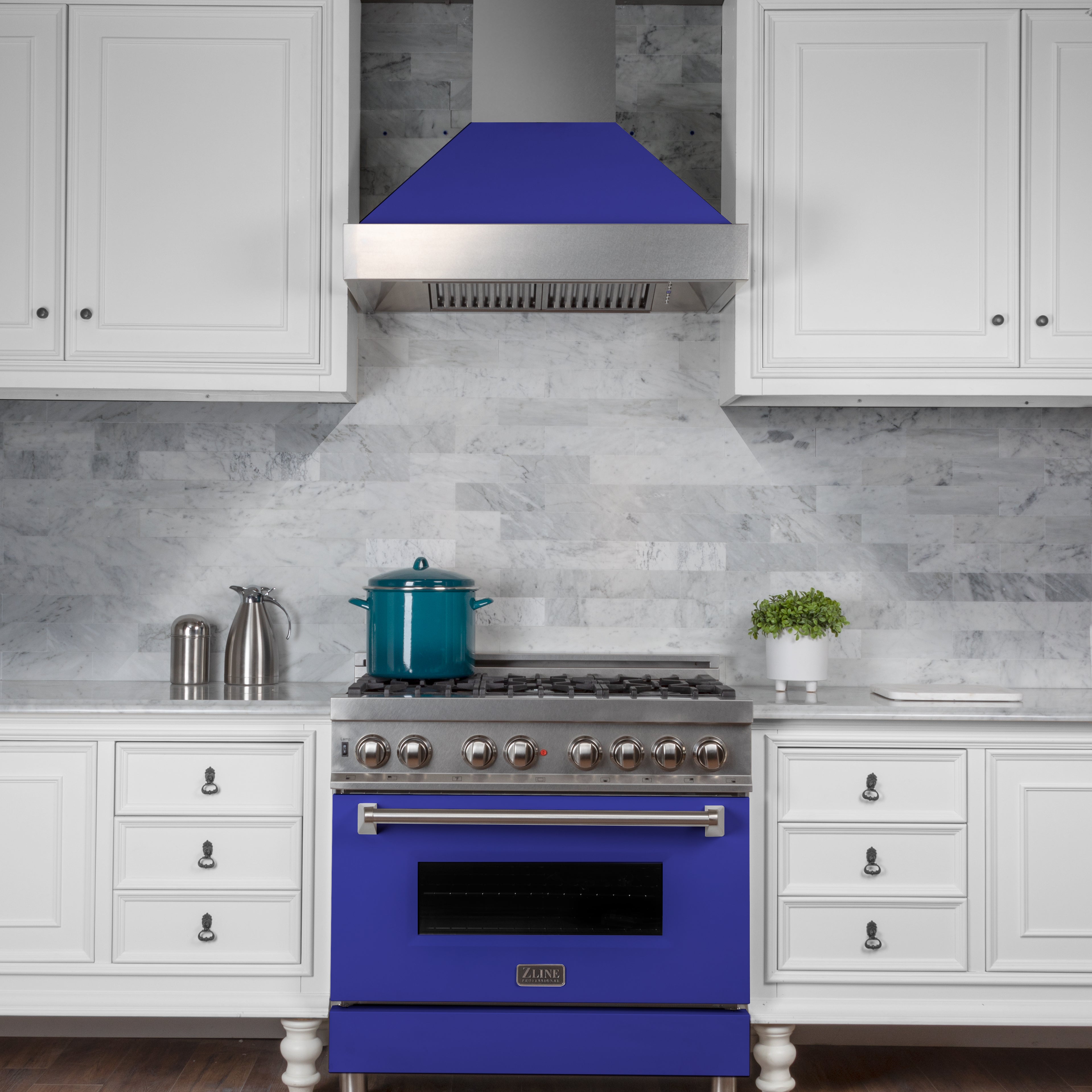 48" Ducted Fingerprint Resistant Stainless Steel Range Hood with Blue Matte Shell (8654BM-48)