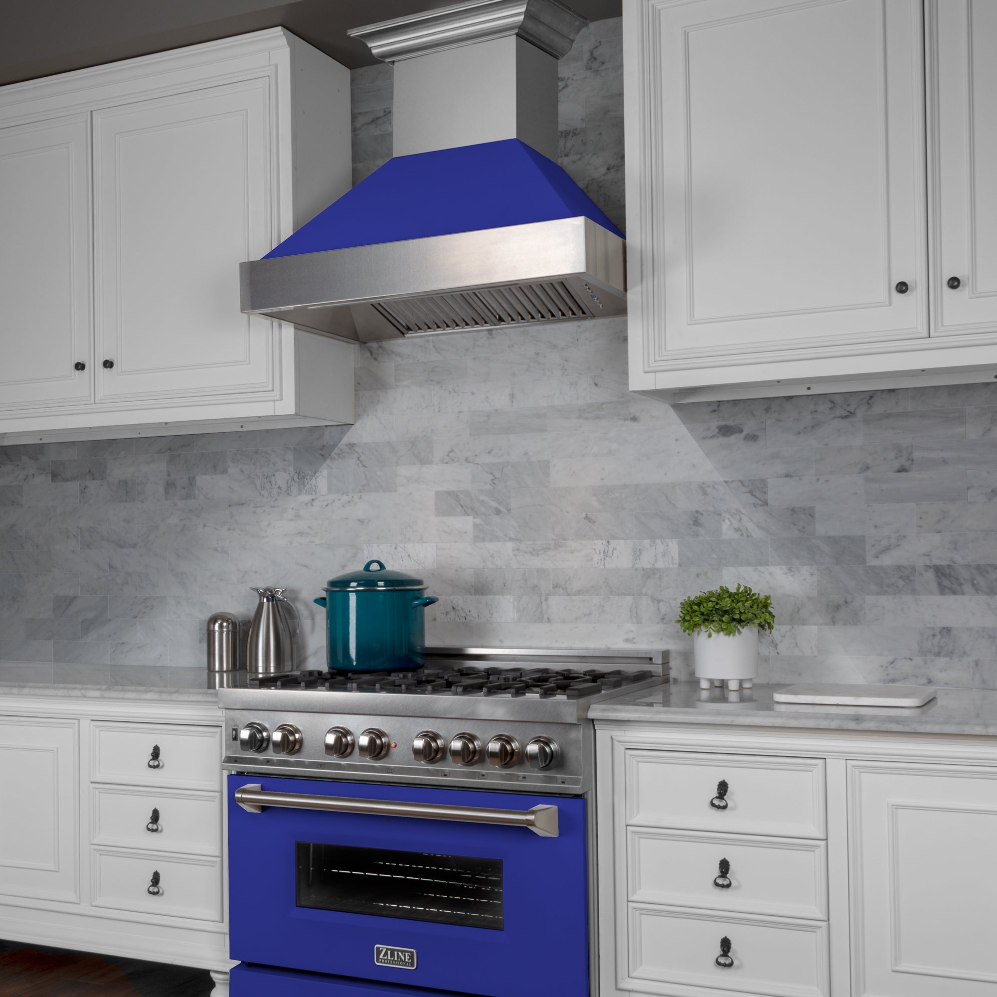 48" Ducted Fingerprint Resistant Stainless Steel Range Hood with Blue Matte Shell (8654BM-48)