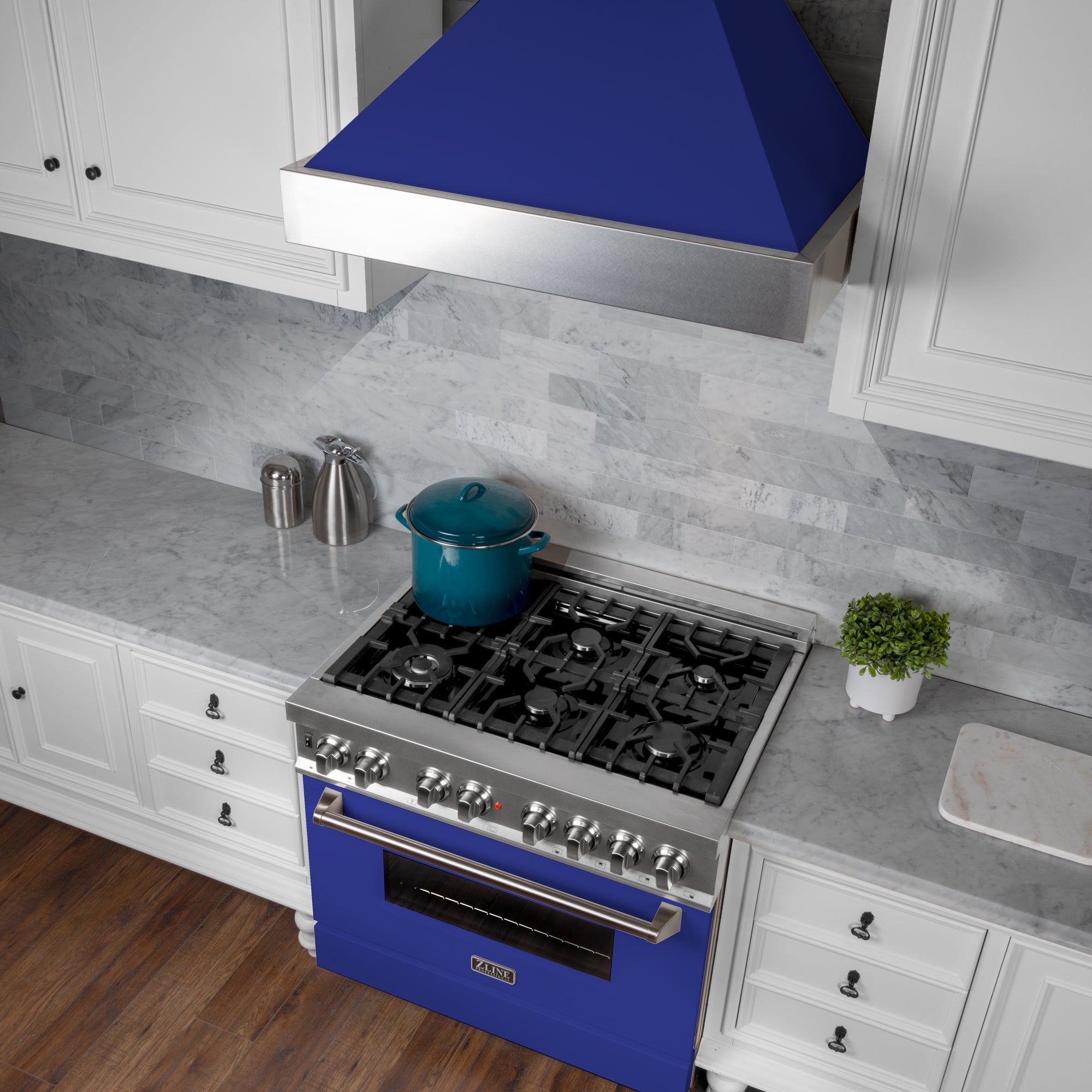 36" Ducted Fingerprint Resistant Stainless Steel Range Hood with Blue Matte Shell (8654BM-36)