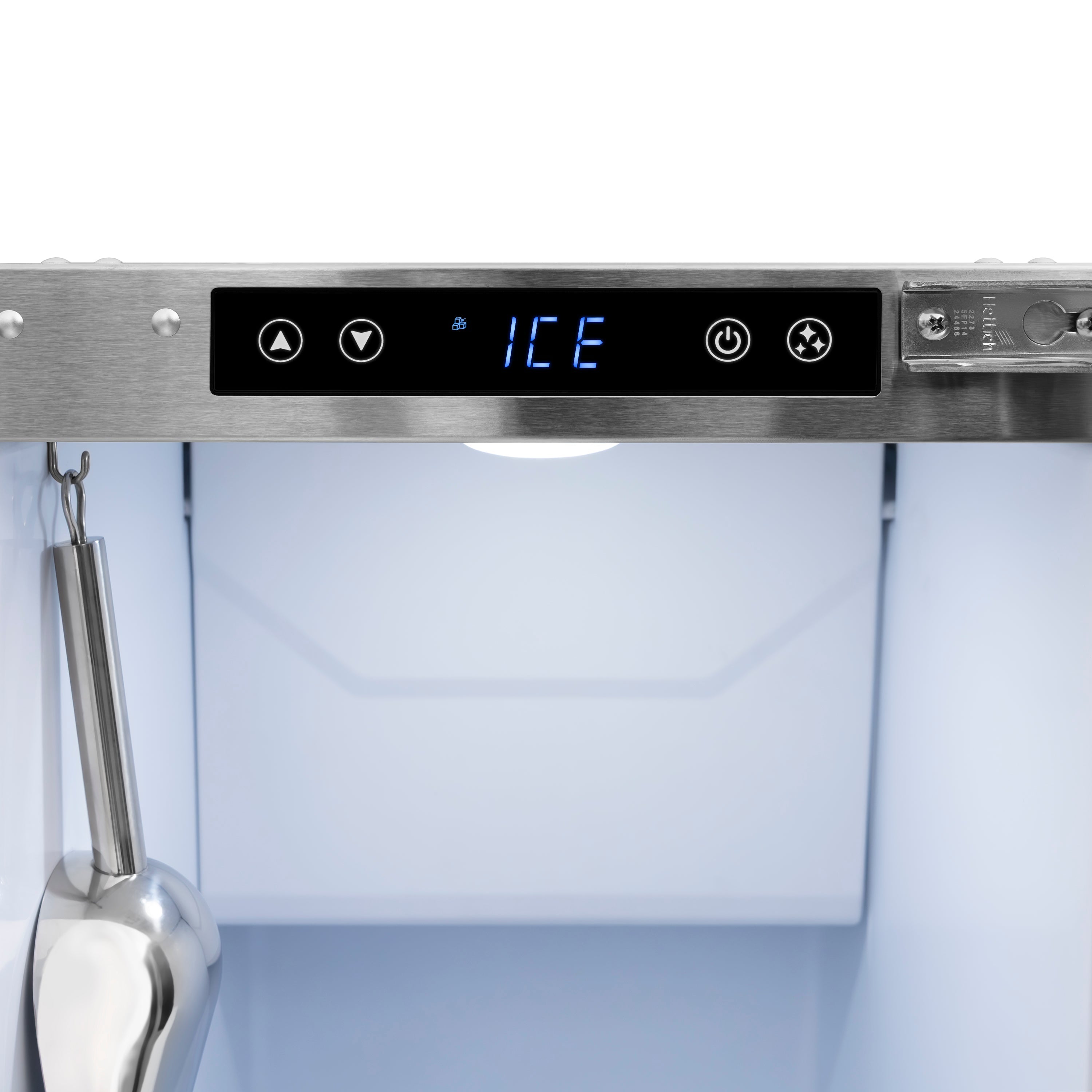ZLINE Autograph Edition 15 in. Touchstone Clear Cube Ice Maker with Drain Pump and Satin Stainless Steel Door with Polished Gold Handle (ICCDZ-SN-15-G)